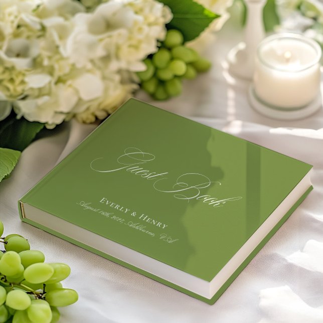 Elegante Calligraphy Green Wedding Gästebuch (Elegant Calligraphy Green Wedding Guest Book)
