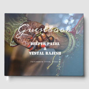 Elegante Calligraphy Henna Foto Indian Wedding Gästebuch