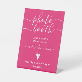 Elegante Calligraphy Hot Pink Wedding Fotobooth Sockelschild