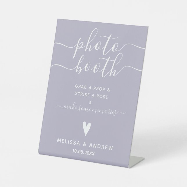 Elegante Calligraphy Lavender Wedding Fotobooth Sockelschild (Vorderseite)
