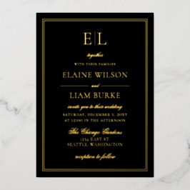 Elegante Calligraphy Luxe Black Gold Wedding Foil Folieneinladung