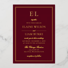 Elegante Calligraphy Luxe Burgundy Gold Wedding F Folieneinladung