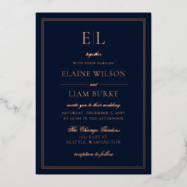 Elegante Calligraphy Luxe Navy Rose Gold Wedding F Folieneinladung