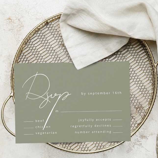 Elegante Calligraphy Sage Green Meal Wedding RSVP Karte (Elegant Calligraphy Sage Green Meal Wedding RSVP Card)