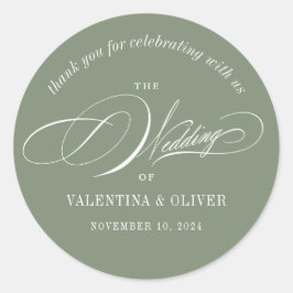 Elegante Calligraphy Sage Green Wedding Runder Aufkleber