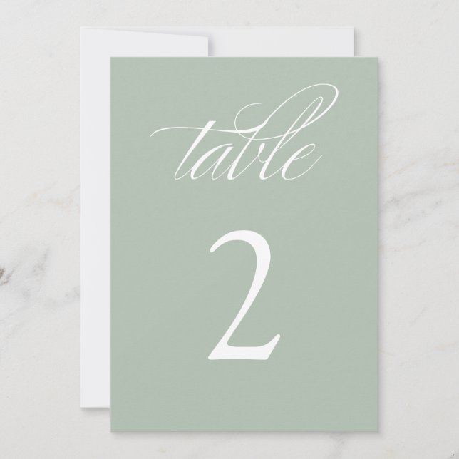 Elegante Calligraphy Sage Wedding Tischnummern (Vorderseite)