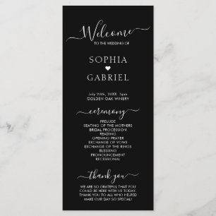 Elegante Calligraphy Script Black Wedding Zeremony Programm