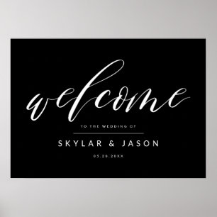 Elegante Calligraphy Script Black Welcome Wedding Poster