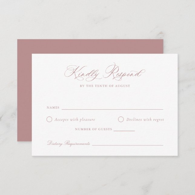 Elegante Calligraphy Script Blush Wedding RSVP Car Einladung (Vorne/Hinten)
