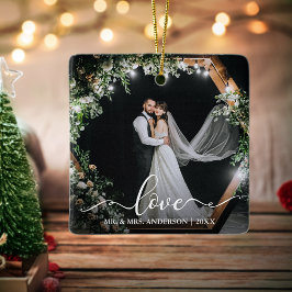 Elegante Calligraphy Script Couple Foto Liebe Keramikornament