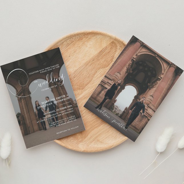 Elegante Calligraphy Script Gray Foto Wedding Einladung (Von Creator hochgeladen)