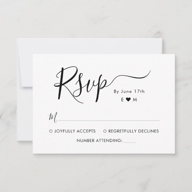 Elegante Calligraphy Script Monogram Wedding RSVP Karte (Vorderseite)
