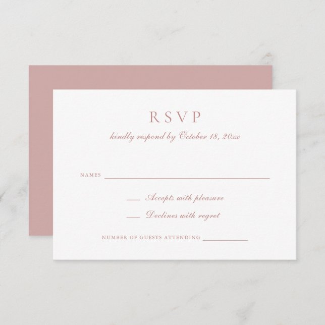 Elegante Calligraphy Script-Rose Wedding RSVP Einladung (Vorne/Hinten)
