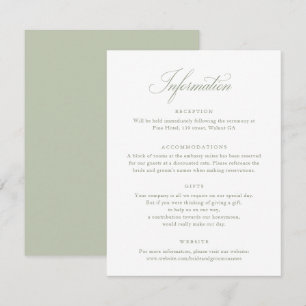 Elegante Calligraphy Script Sage Wedding Info Card Einladung