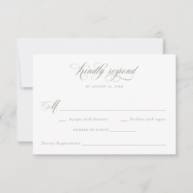 Elegante Calligraphy Script Sage Wedding RSVP Einladung (Vorderseite)