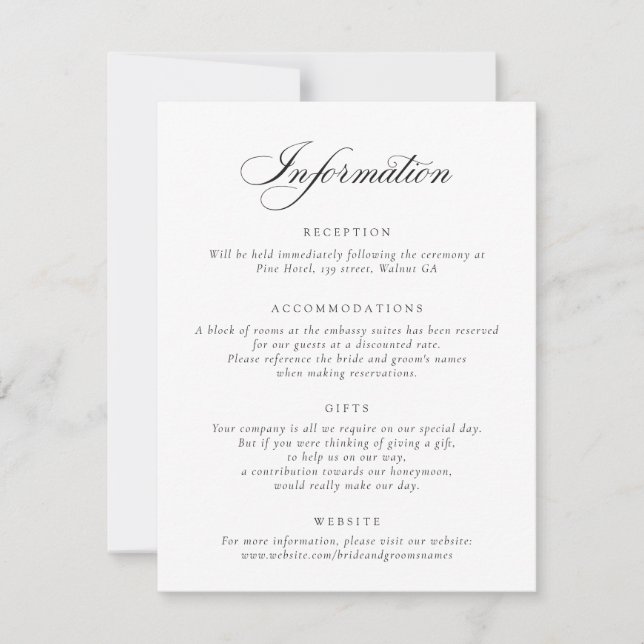 Elegante Calligraphy Script Wedding Information In Einladung (Vorderseite)