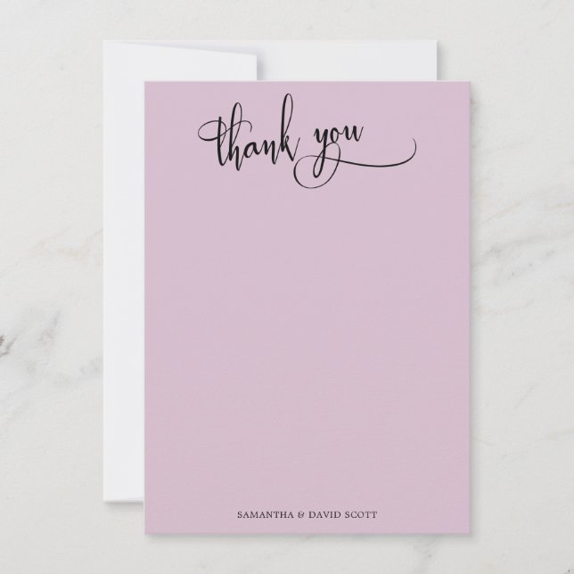 Elegante Calligraphy Simple Mauve Pink Vielen Dank Dankeskarte (Vorderseite)