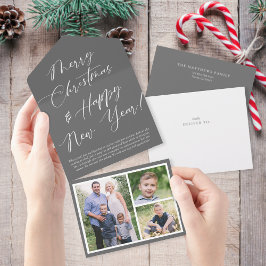 Elegante Calligraphy Tear Away Foto Holiday Card All In One Einladung