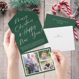 Elegante Calligraphy Tear Away Foto Holiday Card All In One Einladung