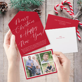 Elegante Calligraphy Tear Away Foto Holiday Card All In One Einladung