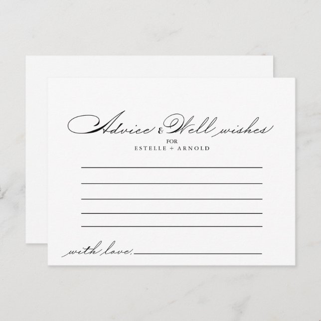 Elegante Calligraphy Wedding Advice Card Postkarte (Vorne/Hinten)