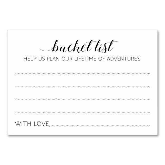 Elegante Calligraphy Wedding Bucket List Cards Tischnummer (Vorderseite)