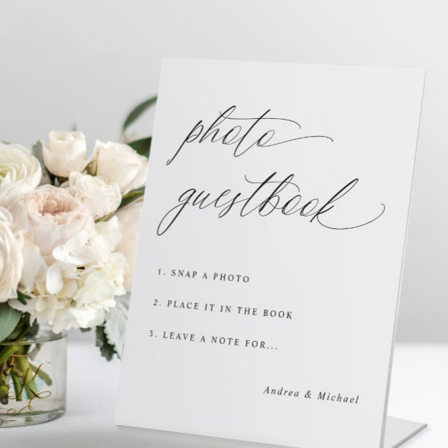 Elegante Calligraphy Wedding Foto Gästebuch-Zeiche Sockelschild (Von Creator hochgeladen)