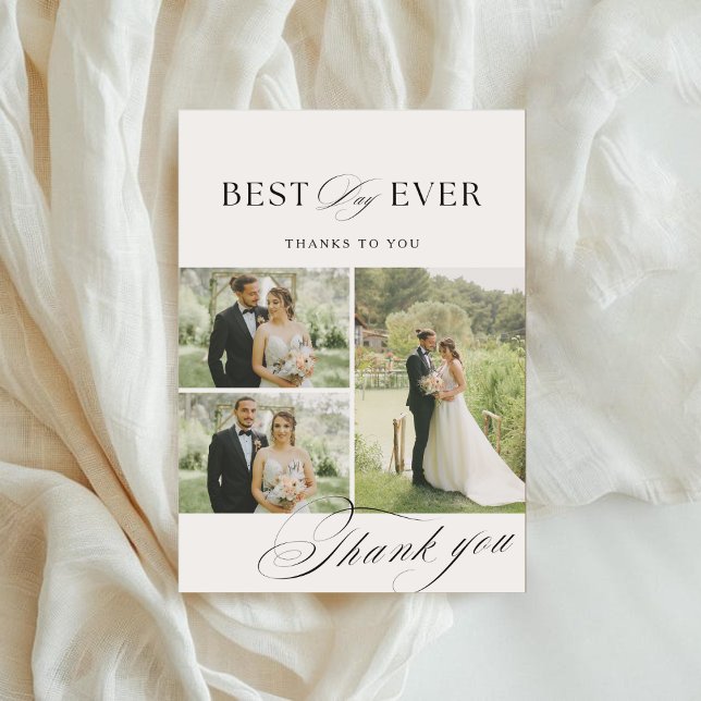 Elegante Calligraphy Wedding Fotos Danke-Card Dankeskarte (Von Creator hochgeladen)