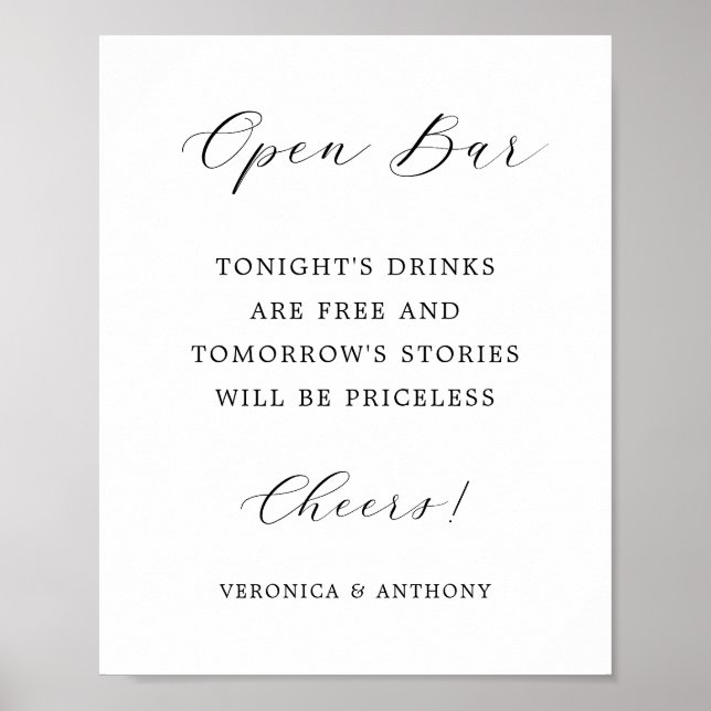 Elegante Calligraphy Wedding Open Bar Sign Poster (Vorne)