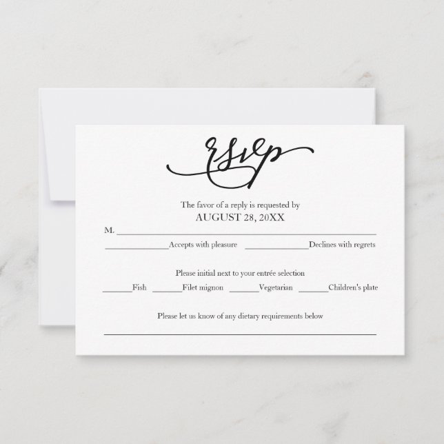 Elegante Calligraphy Wedding RSVP Card (Vorderseite)