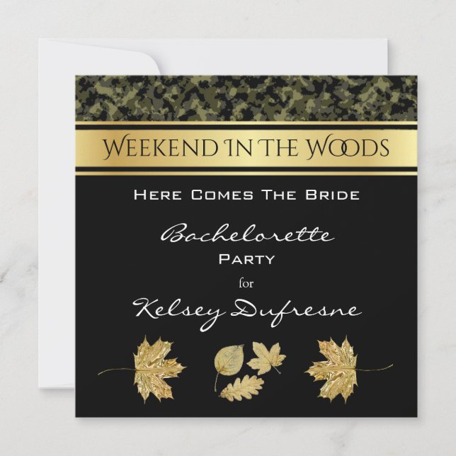 Elegante Camouflage Bachelorette Wochenende Einlad Einladung (Vorderseite)