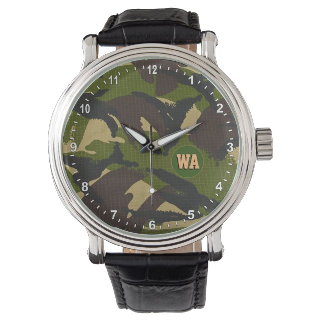 Elegante Camouflage Watch, Jäger mit Monogramm, Ar Armbanduhr (Vorderseite)