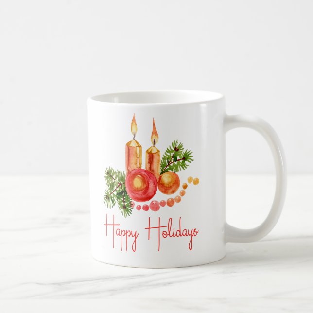 Elegante Candles Holly Verlasse Happy Holidays Kaf Kaffeetasse (Rechts)