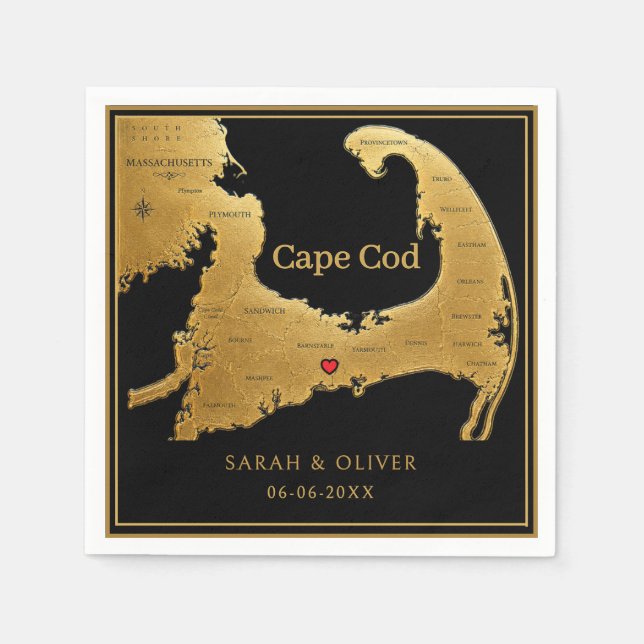 Elegante Cape Cod-Karte Hochzeit  Serviette (Vorderseite)
