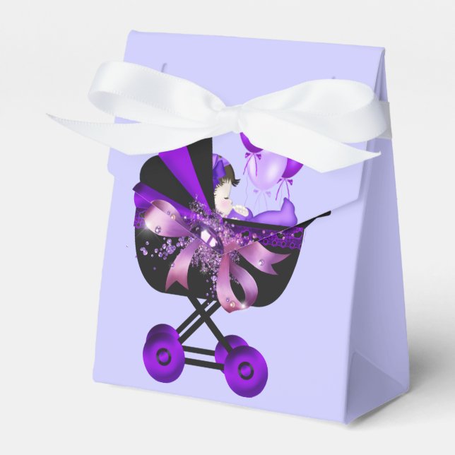 Elegante Carriage Lavendel Lila Baby Dusche Geschenkschachtel (Vorderseite)