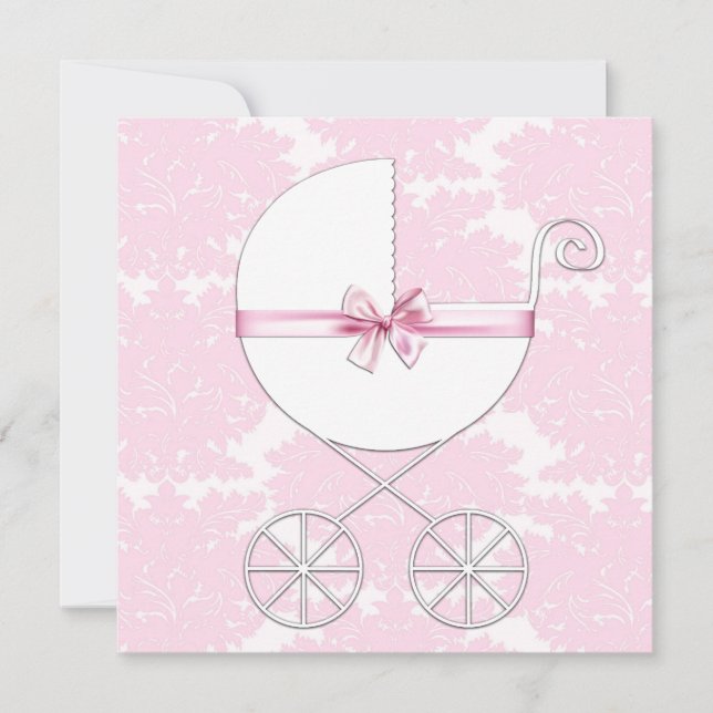 Elegante Carriage Pink Damask Kinderdusche Einladu Einladung (Vorderseite)