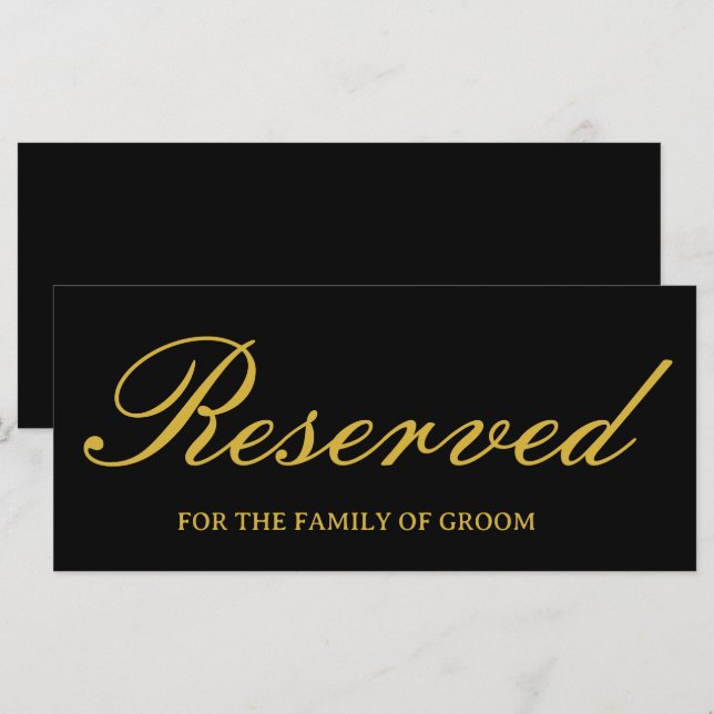 Élégante carte à signes réservée Mariage Black Gol (Devant / Derrière)