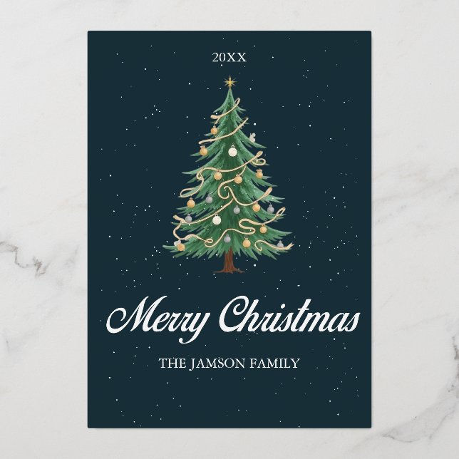 Elégante Carte Arbre de Noël Joyeux Souhait de Noë (Recto)