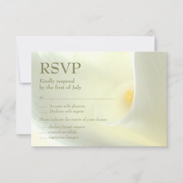 Elégante carte blanche Calla Lily RSVP (Devant)