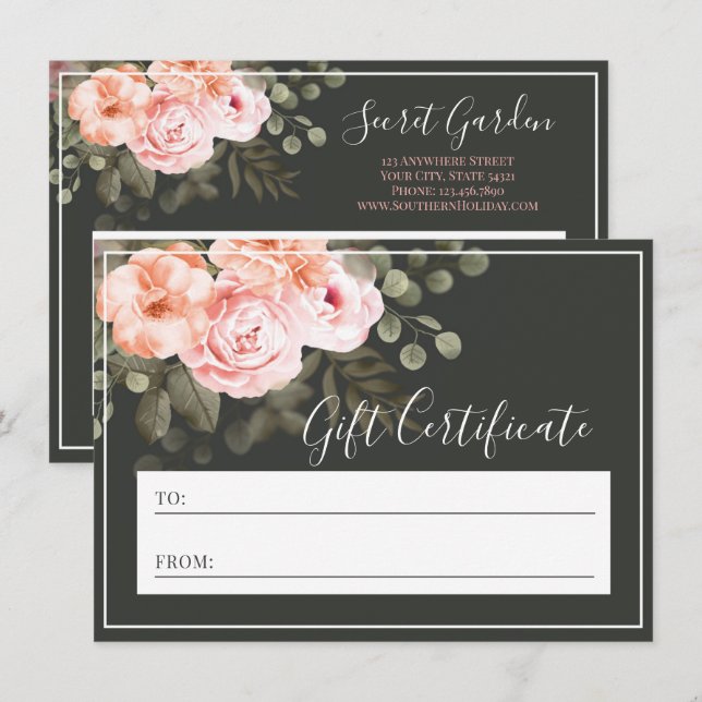 Élégante carte cadeau Blush Rose Floral (Devant / Derrière)