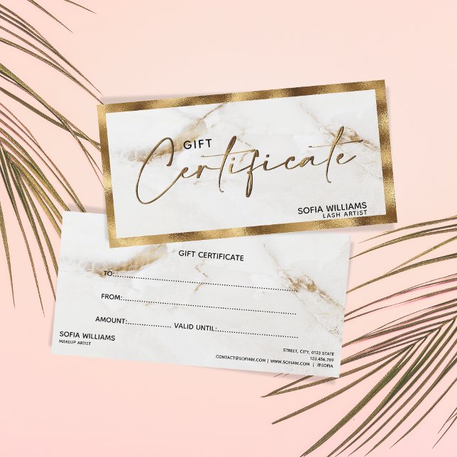 Elégante carte cadeau certificat de marbre or (Créateur téléchargé)