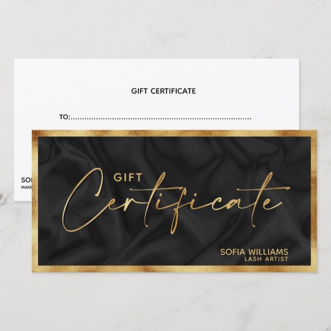 Elégante carte cadeau certificat or moderne (Devant / Derrière)