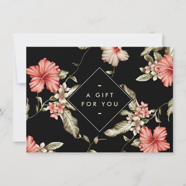 Elégante carte cadeau de modèle floral noir et or (Devant)