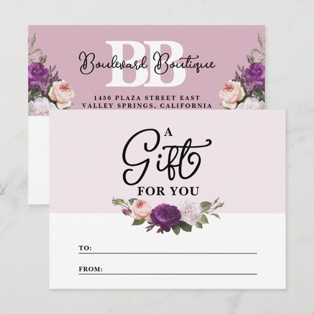 Elégante carte cadeau Dusty Mauve Floral (Devant / Derrière)