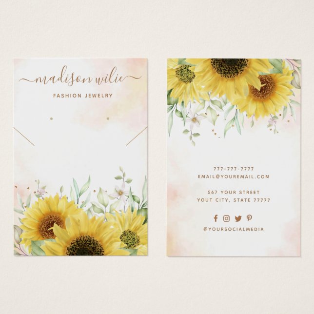 Élégante carte d'affichage de bijoux de tournesol (Devant & derrière)