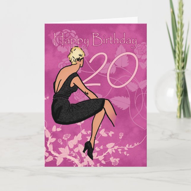 Élégante carte d'anniversaire 20e - Femme moderne  (Devant)
