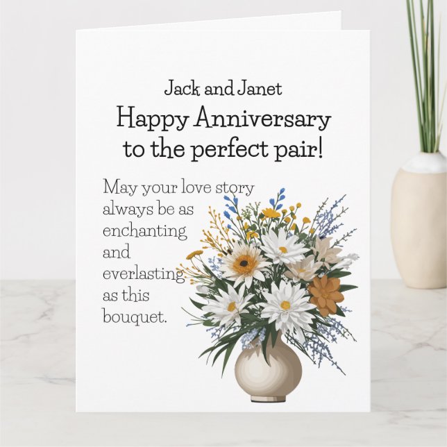 Élégante carte d'anniversaire de couple fleurie (Devant)