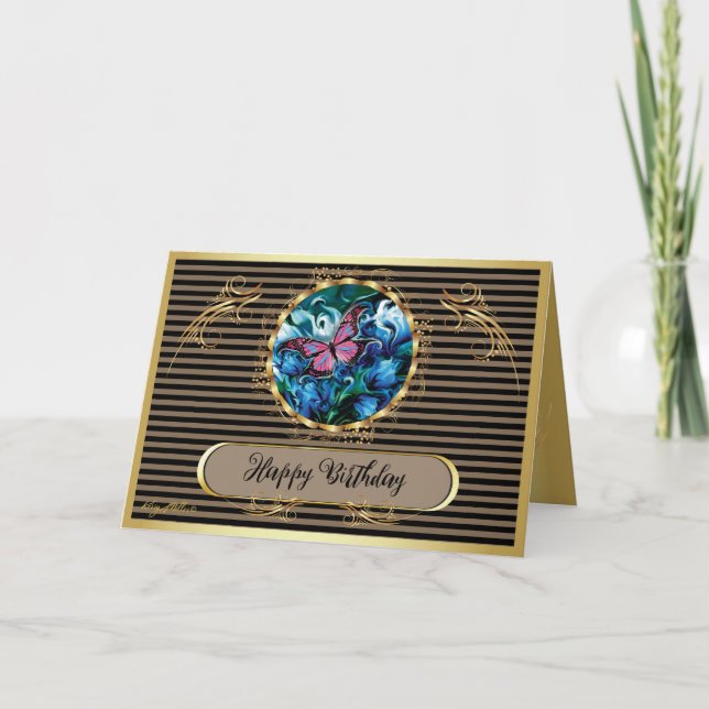 Elégante carte d'anniversaire de fleurs bleues et  (Devant)