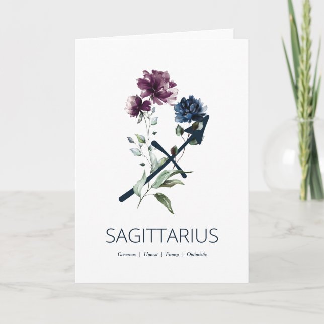 Elégante carte d'anniversaire de Sagittarius Flora (Devant)