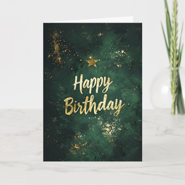 Elégante carte d'anniversaire Green & Faux Gold (Devant)